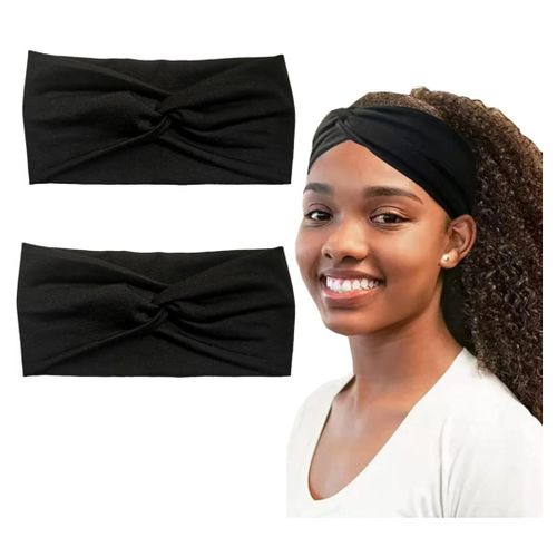 2Pcs Turban Headbands for Women Boho Stretchy Fashion Headbands Fabric Twist Knotted Cloth Cute Thick Headband Head Wraps for Womens Girls Black