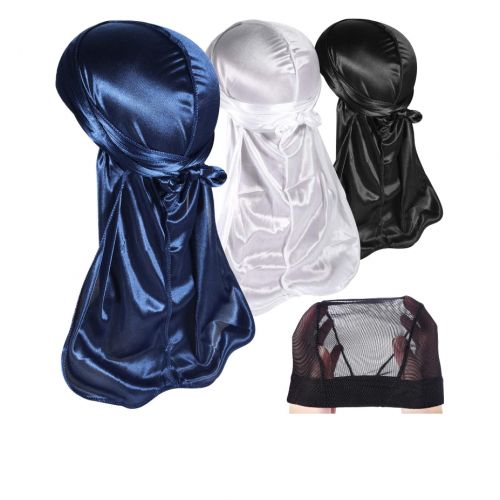 3Pack Stretchy Silk Fashion Durag + FREE WAVE CAP
