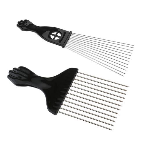 2PCS Stainless Steel Salon Barber Afro Hair Pick Comb