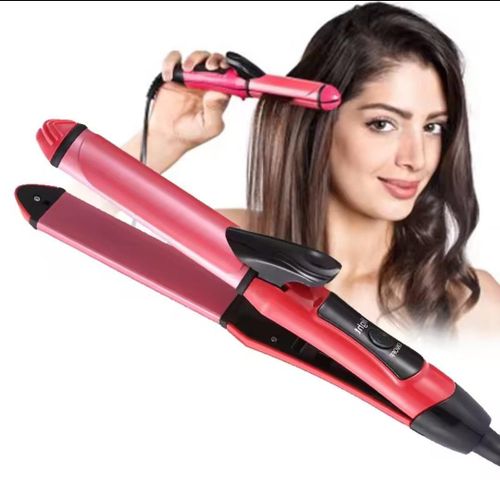 2in1 Professional Solid Smooth Ceramic Hair Curler Curling Iron Rod Travel Hair Straightener Flat Hair Iron Instant Heat Up Salon Approved Anti-Static Styling Roller 45W Hair Styler