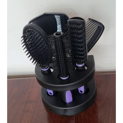 6in1 Hair Combs Set In Stand,6-in-1 Hair Brush & Comb Set With Organizer Stand, Styling Detangling Blow Dry Kit For All Hair Types - Black/Purple,Professional Comb & Brush Organizer,Hair Care Tool Set.