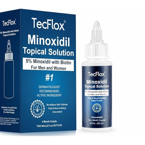 TecFlox Men and Women 5% Minoxidil Topical Solution with Biotin. Beard Growth Oil, Minoxidil Hair Growth Serum. Top Ten Hair. 1 Month Supply.