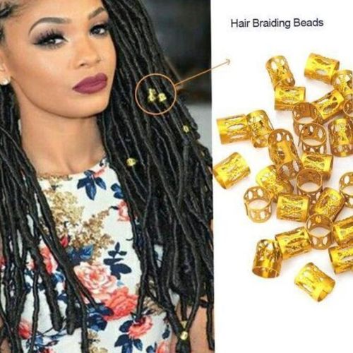 50pcs/100pcs Adjustable Hair Braid Beads Rings Cuff Metal Gold