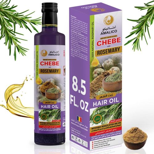 AMALICO Rosemary Hair Growth Oil with, Chebe Powder - Ready to Use Sweet Enhanced Natural Almond, Palm and Olive Oil for Deep Scalp Nourishment. Sulphate Free – 250 ML