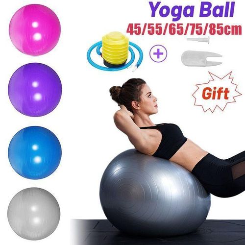 85 Cm Yoga Ball PVC Thicken For Pilates Yoga Fitness Sport Anti-Slip/Burst Pregnancy Birthing Exercise Fitness Massage Gym Portable Ball + Free Pump Silve