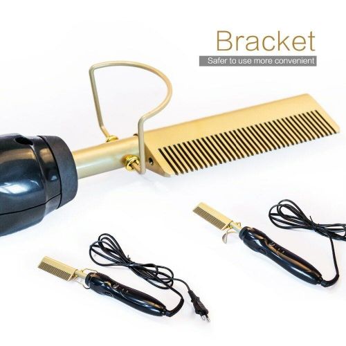 2 In 1 Comb Electric Heating Comb Hair Straightener Curler Wet Dry Heat Ceramic Hair Press Comb Hair Smooth Flat Tool-Gold